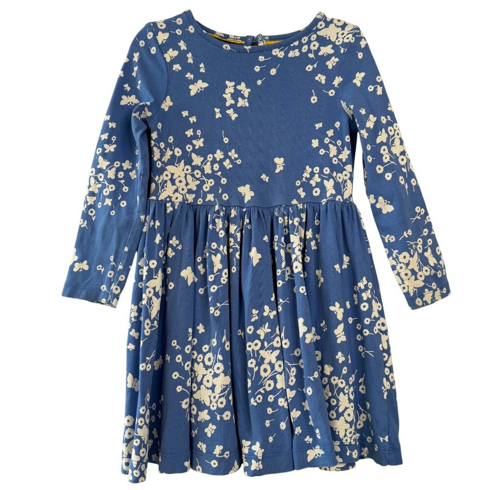 MINI BODEN Floral Butterfly Dress Girls 3-4 3T 4T Blue White Cotton Twirly Girl